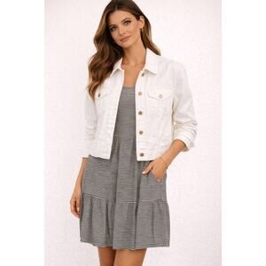 White Linen Black Market White Cropped Casual Jacket Minimalist Chic Sz 4P